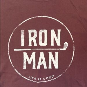 Life Is Good Iron Man Graphic Tee - Maroon with White Print